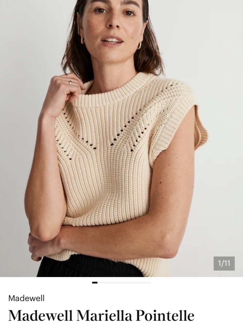 Madewell Cream Pointelle Ribbed Sleeveless Sweater